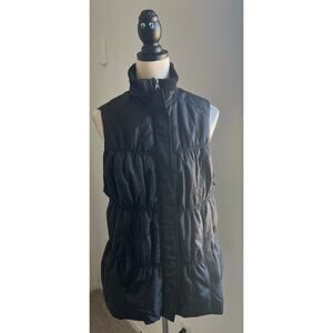 Avenue Stretchy Ruched Puffer Black with Pockets Sleeveless Zip Up Vest Sz 14/16